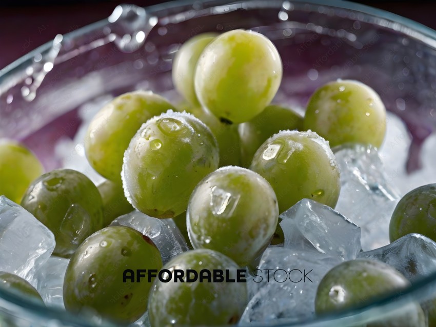 Grapes in a glass bowl with ice