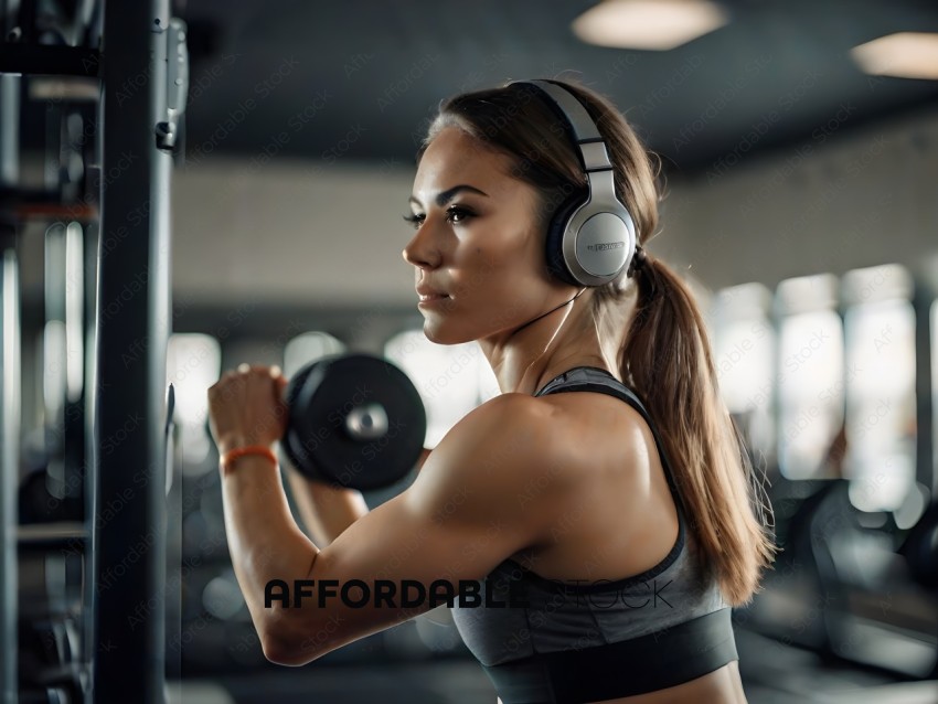 Woman in gym with headphones on