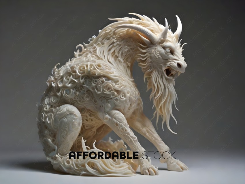 A carved white dragon statue
