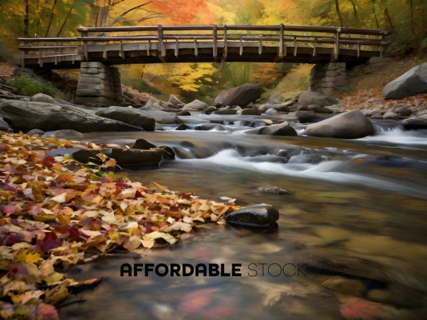 A bridge over a river with autumn leaves