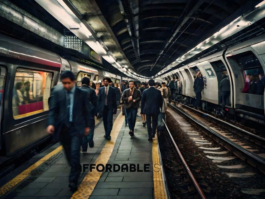 People walking down a subway platform