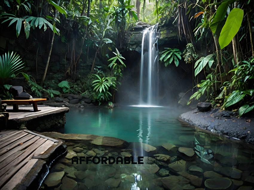 A waterfall in a jungle setting