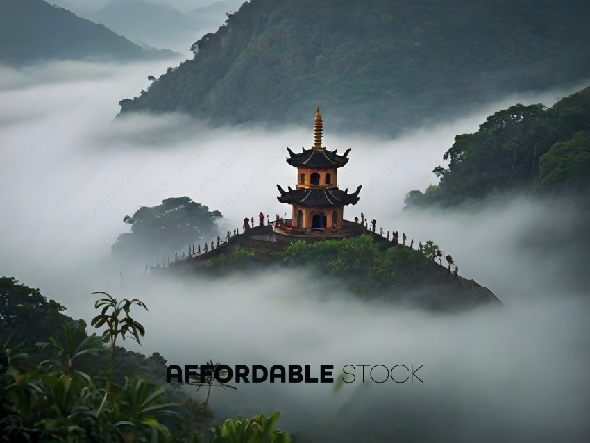 A temple with a pagoda in the mountains