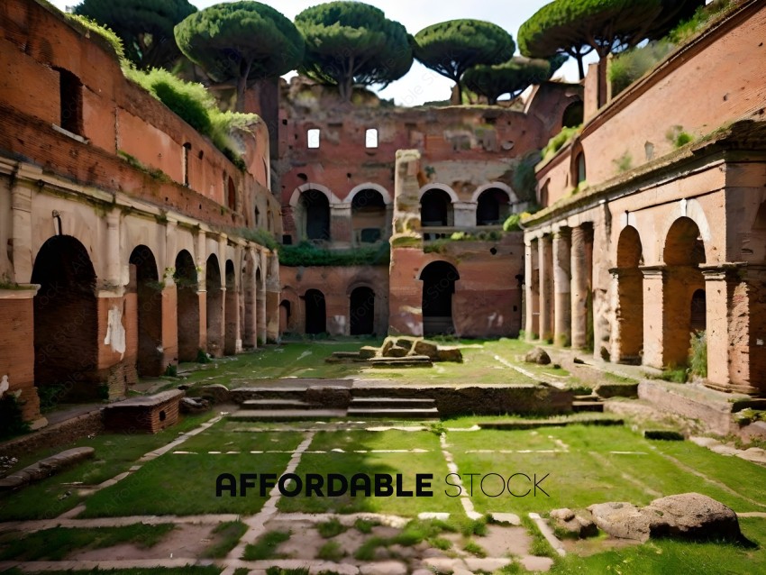 Ancient Roman Ruins with Greenery