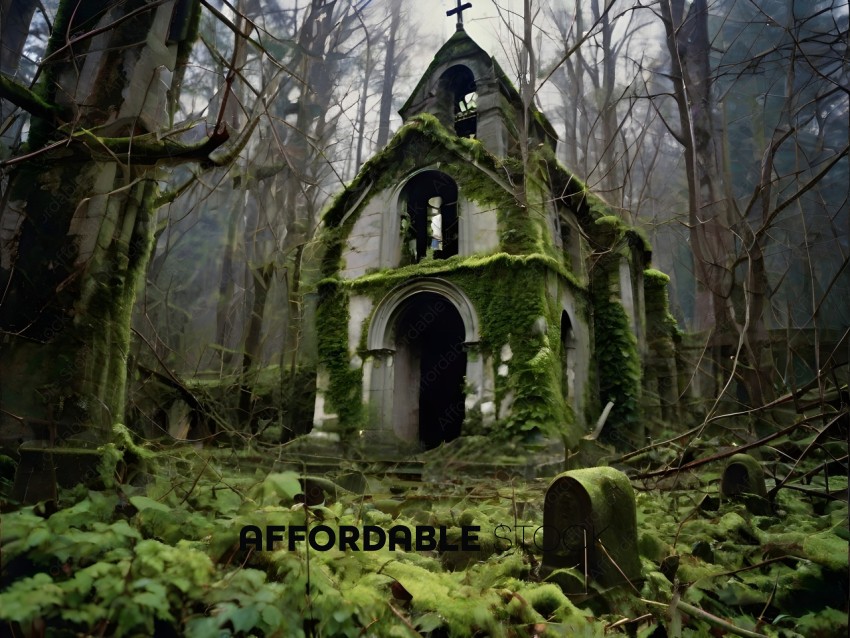 An old, abandoned church with moss growing on it