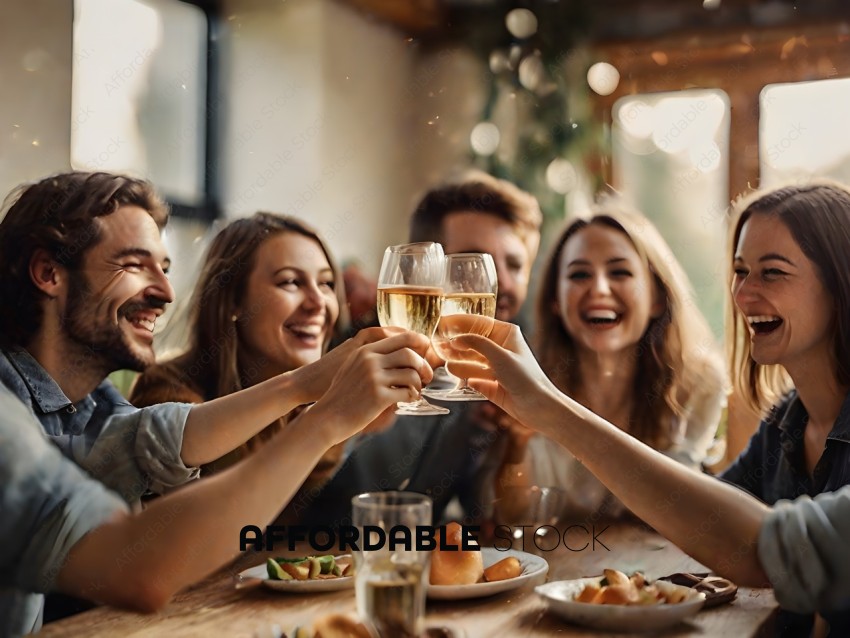 A group of people are toasting with wine