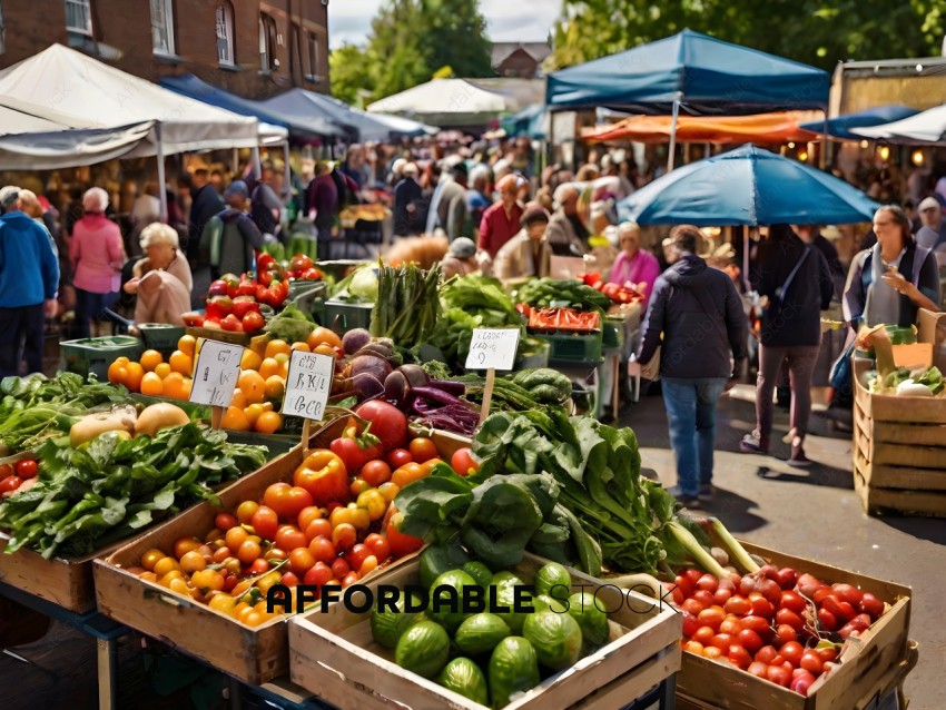 Fresh Produce Market with People Shopping