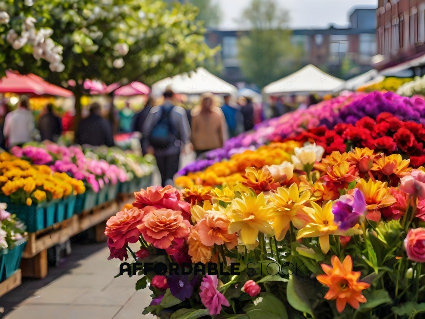 A bouquet of flowers in a flower market