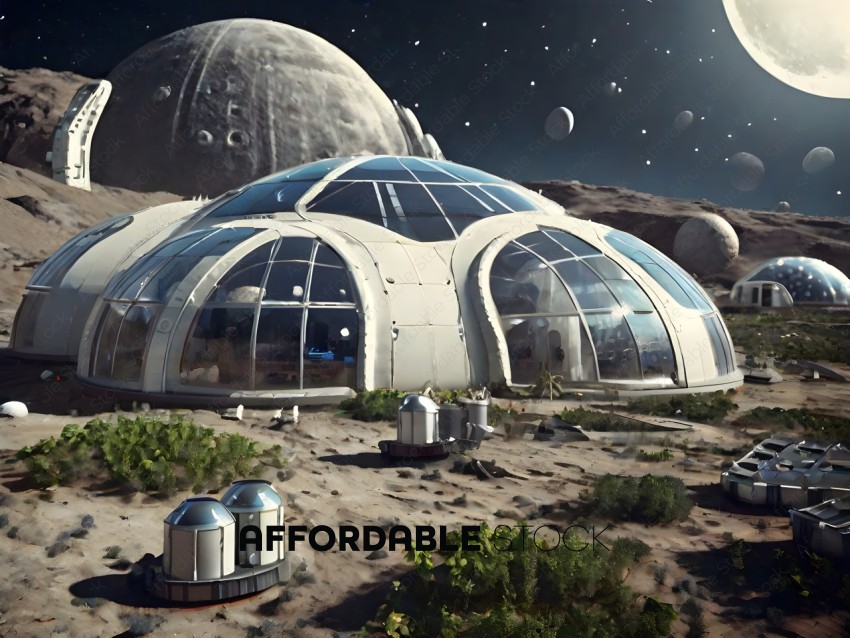 A futuristic looking building with a dome roof and many windows