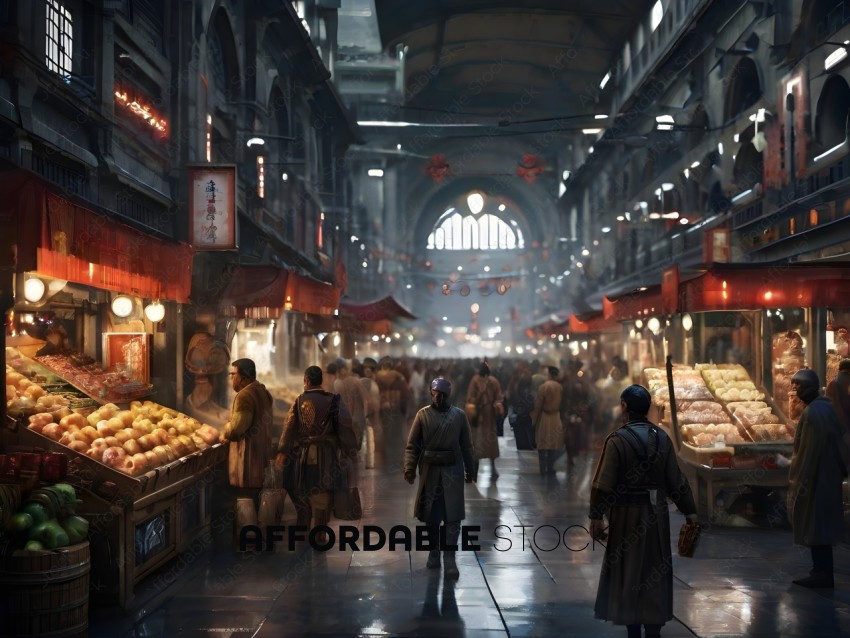 People walking through a marketplace
