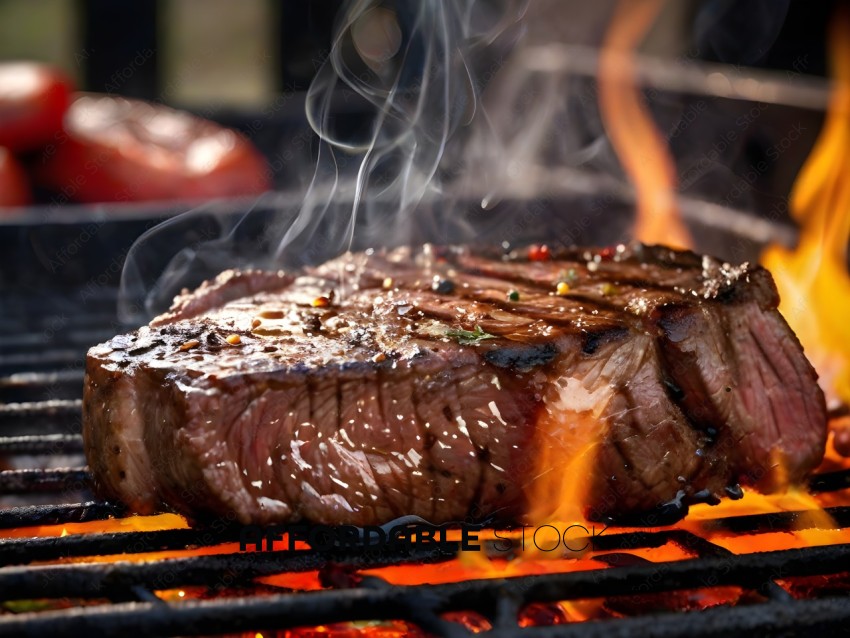 Steak on Grill with Smoke