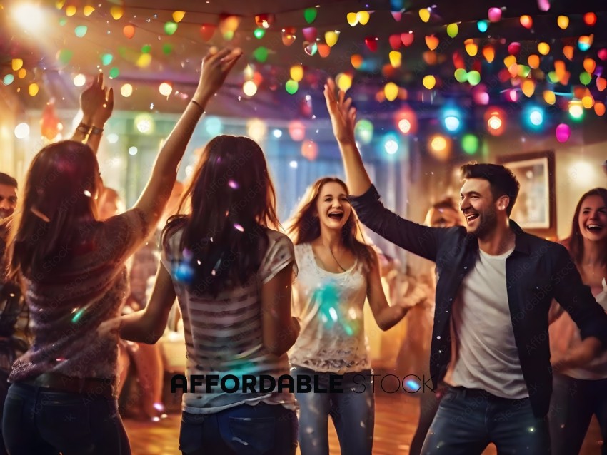 People dancing in a club with colorful lights