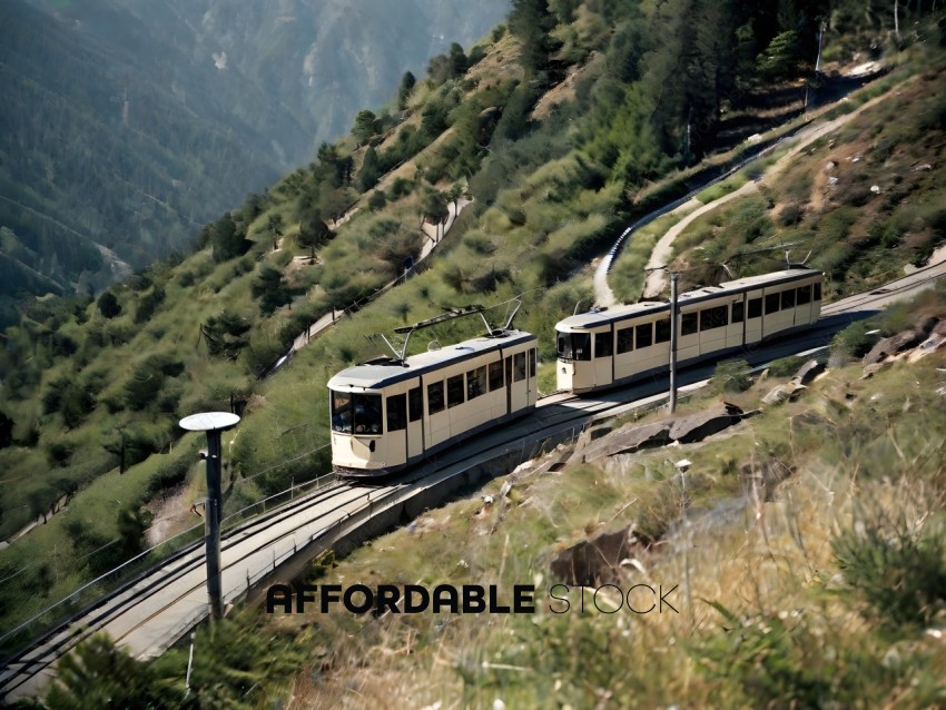 Two trains on a mountain track