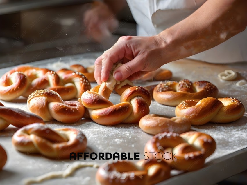A person making pretzels