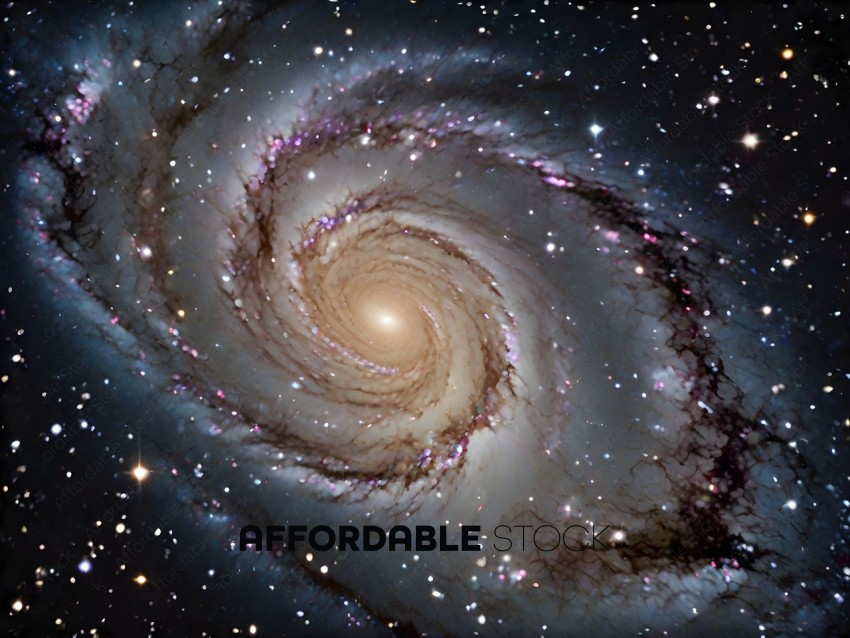 A galaxy with a spiral shape and a bright center