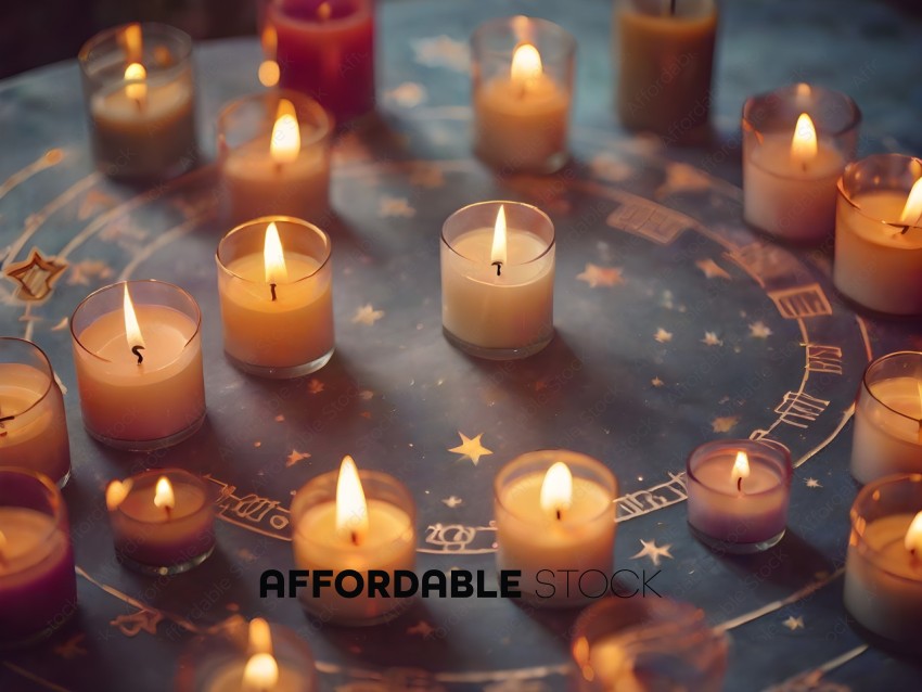 A circle of candles with stars on it