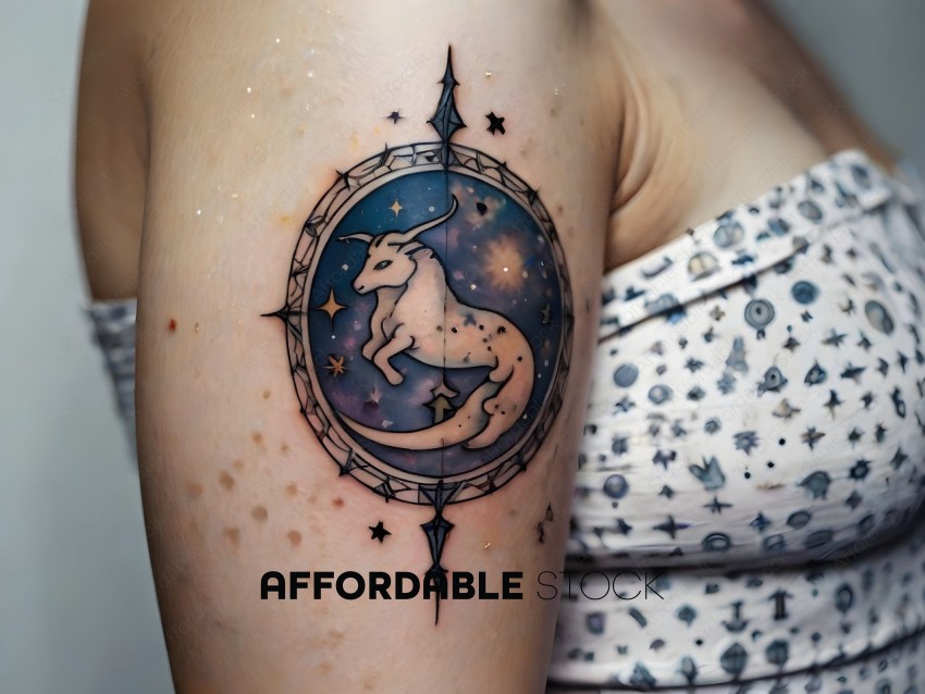 A tattoo of a white unicorn on a woman's arm