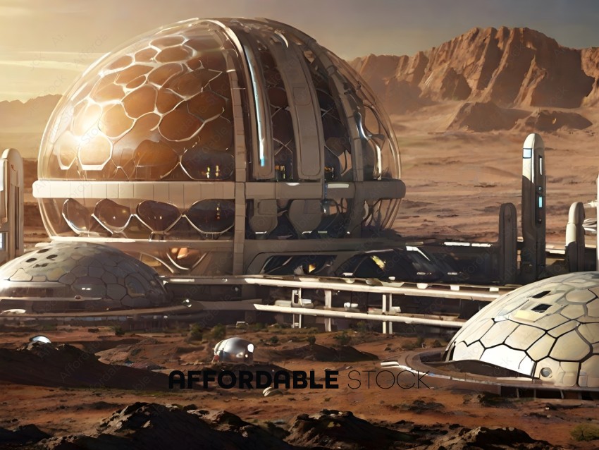 Futuristic City with Large Dome and Tubular Buildings