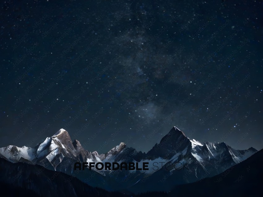 A mountain range with a starry sky in the background