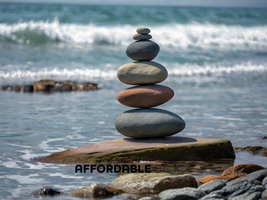 A rock stacking arrangement on a rock in the ocean