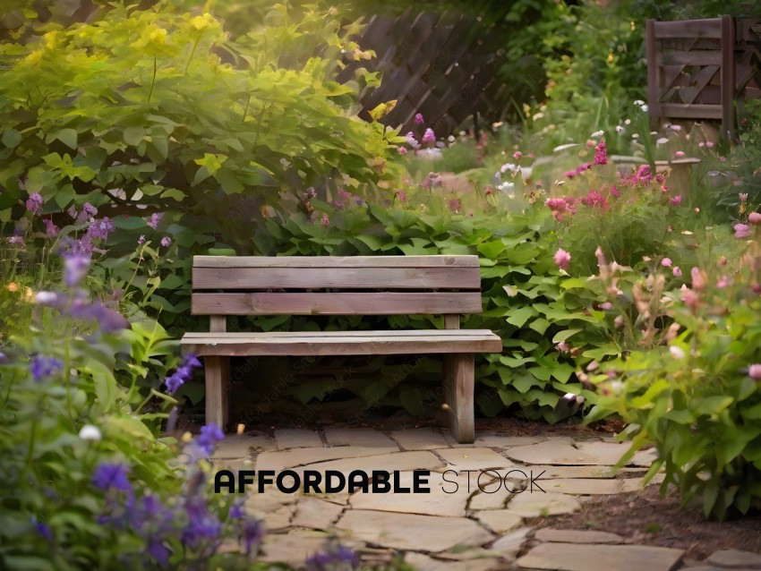 A bench in a garden with flowers