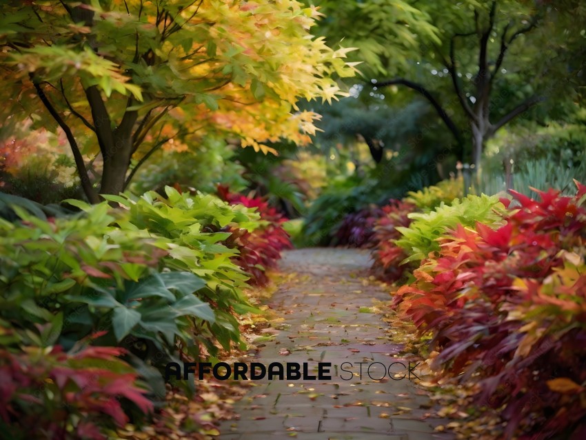 A pathway lined with colorful plants
