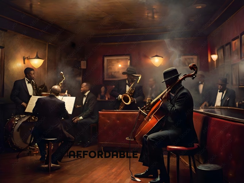 A Jazz Band Performs in a Smoky Bar