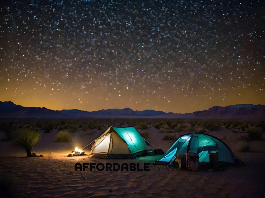 Two Tents in the Desert at Night