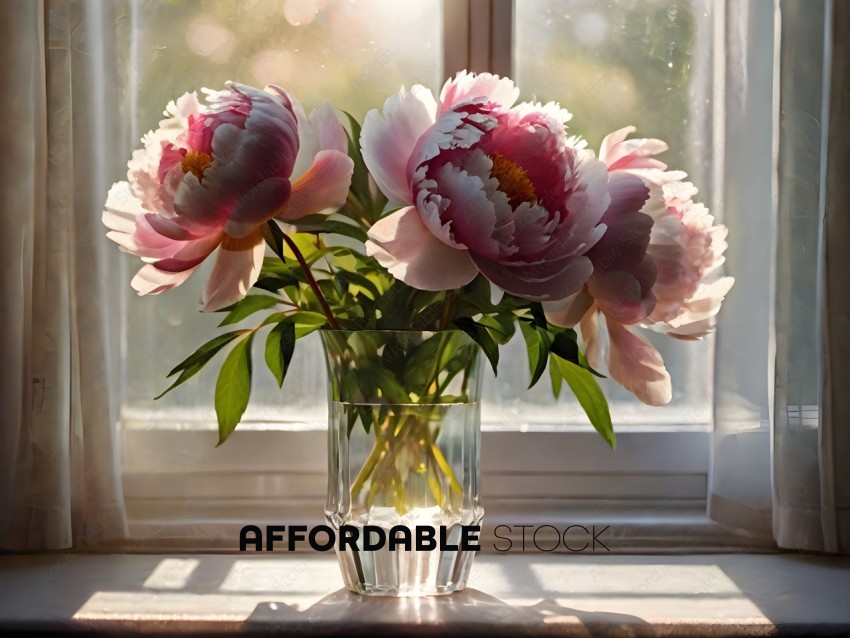 A vase of flowers on a windowsill