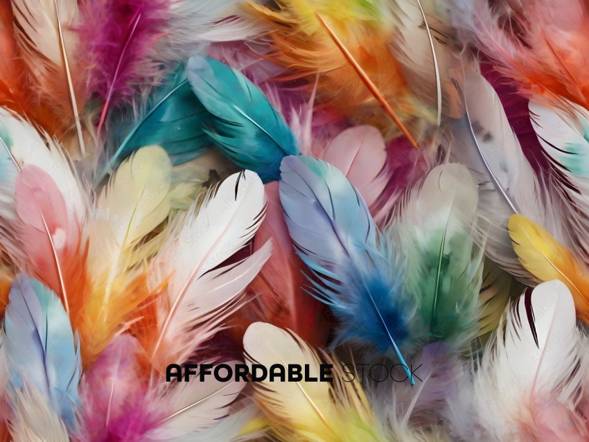 Feathers of various colors and shapes