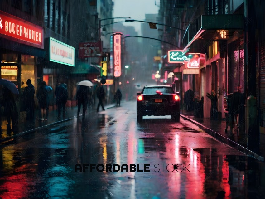 People walking in the rain on a city street