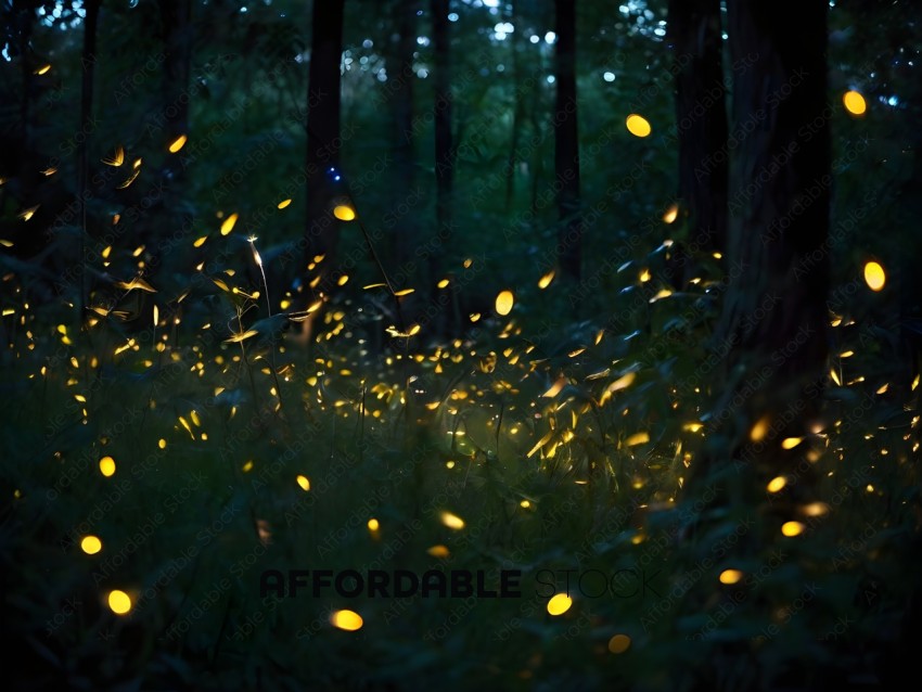 A forest with a lot of light coming from the ground