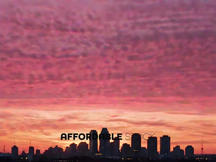Pink and Purple Sunset over City Skyline