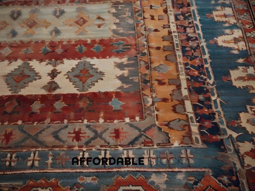A colorful oriental rug with a pattern of stars and diamonds