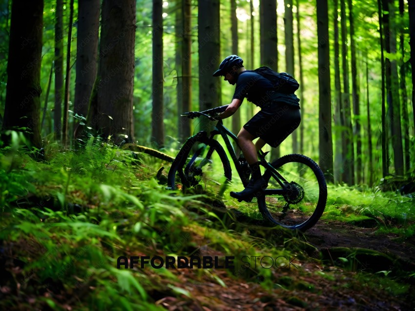 Man on Bike in Forest