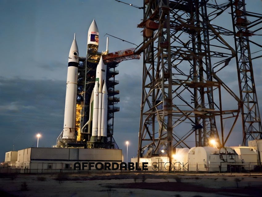 A Space Shuttle and Rocket on the Launch Pad