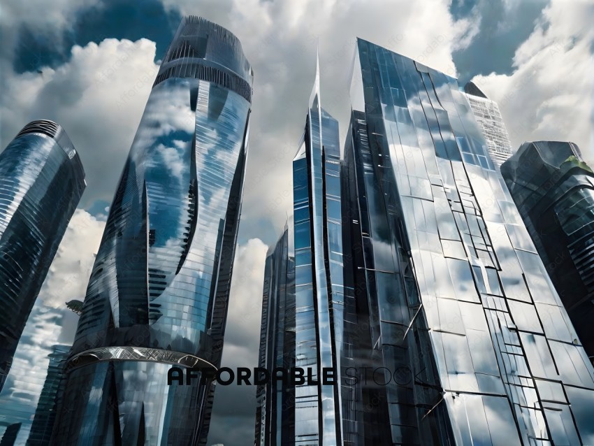 Tall Skyscraper Buildings Reflecting Clouds