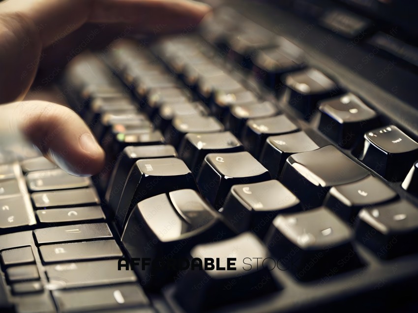 A hand is pressing a key on a keyboard