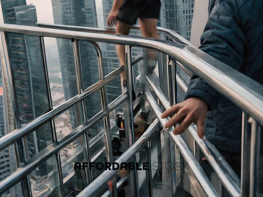 A person standing on a balcony of a building