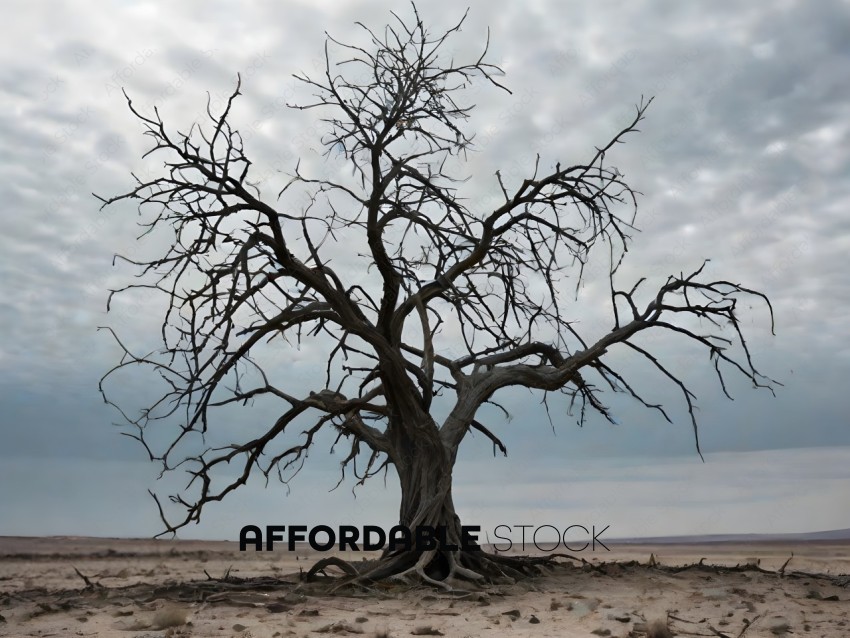 A barren tree in a desert landscape
