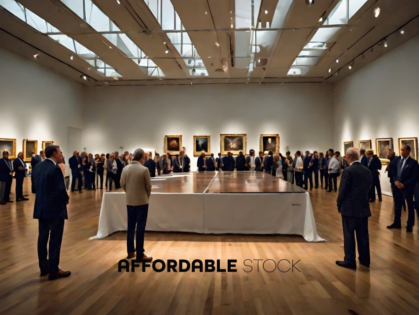 People looking at a table tennis table in a museum