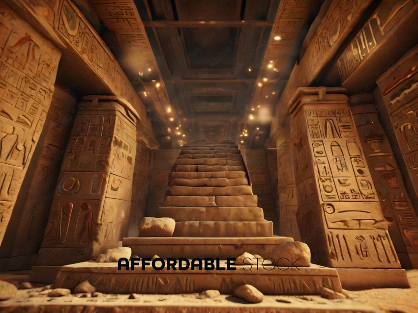 Ancient Egyptian Staircase with Hieroglyphics
