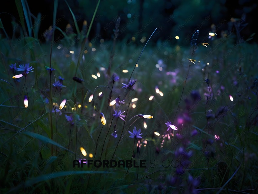 A field of flowers with a purple glow