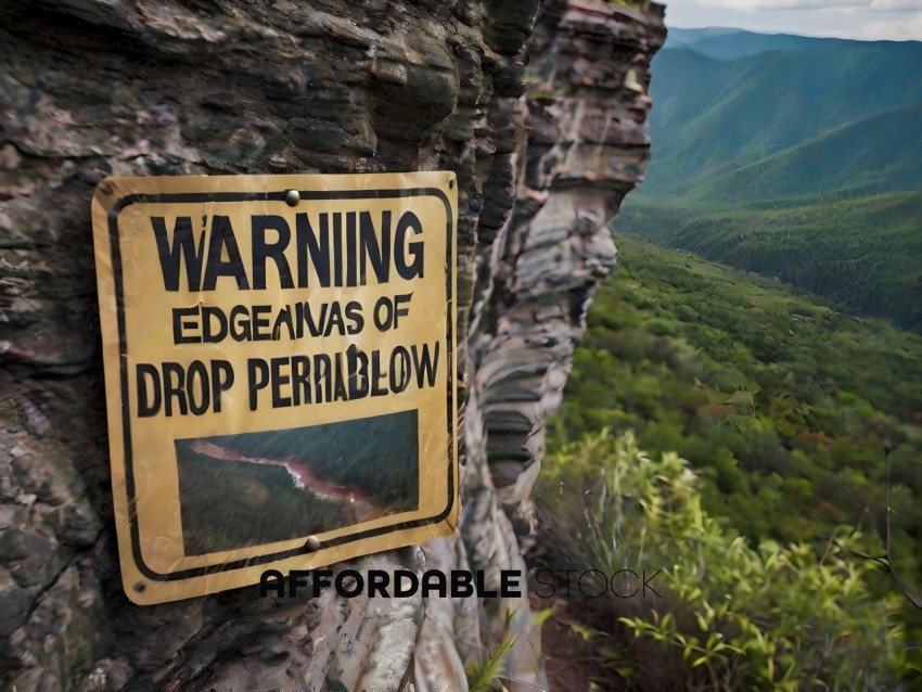 A warning sign on a rocky cliff