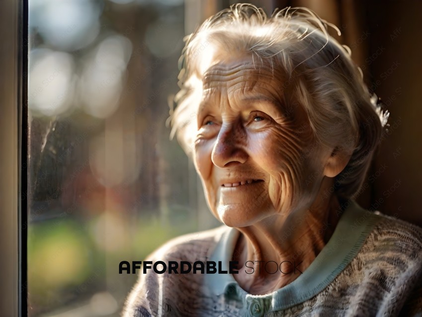 An elderly woman with a smile on her face