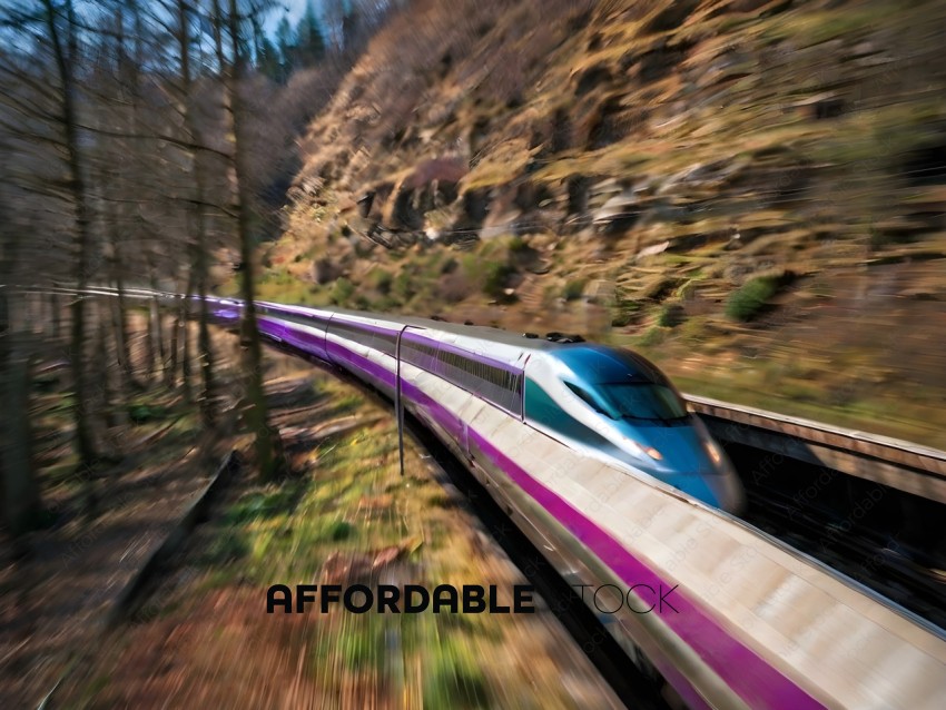 A blurry photo of a train on a track