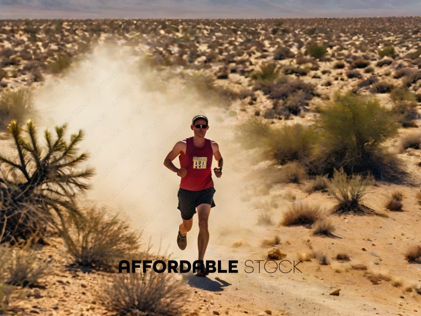 Man running in desert with number on shirt