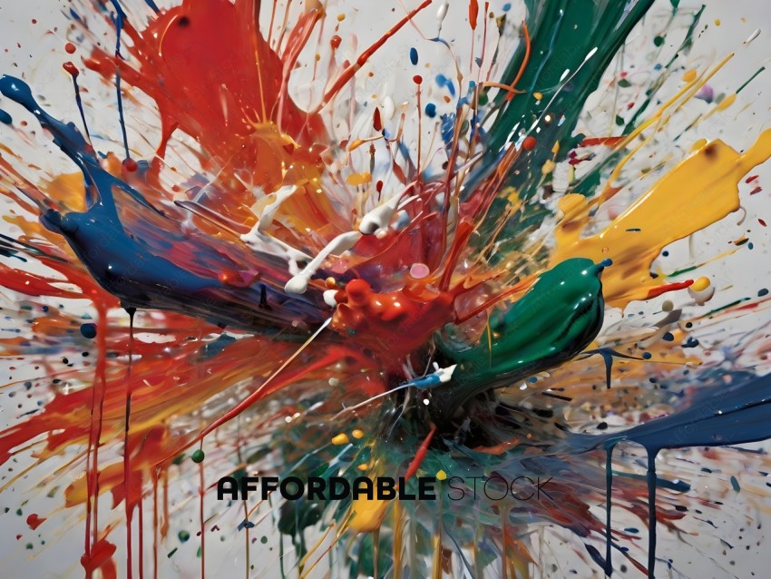 A colorful, abstract painting with a lot of paint dripping off the canvas
