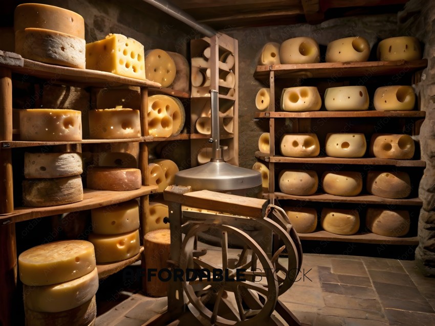 A cheese wheel machine with a variety of cheeses