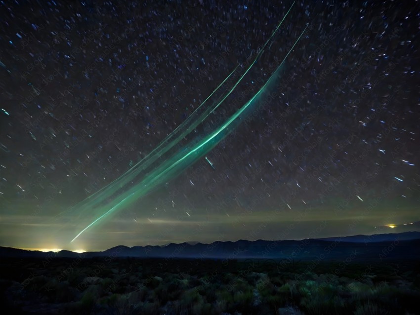 A green light streaks through the sky